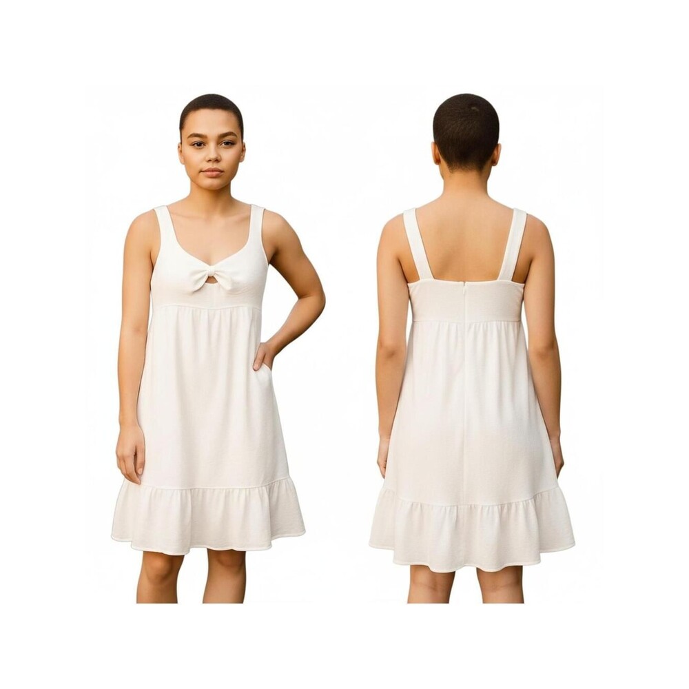 Sleeveless White Dress Tie Front Cutout Casual Sundress Summer Dress